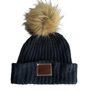 Love Your Melon Knit Pompom Toque Hat Beanie 100% Cotton Navy Blue Winter EUC